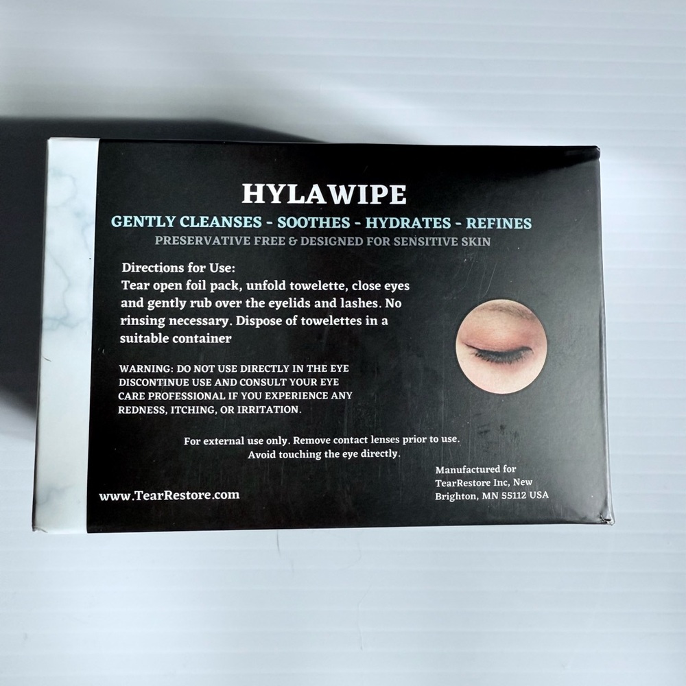 TearRestore HylaWipe Gentle Cleansing Eyelid Wipes Soothes Hydrates Refines New